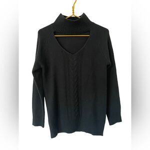 THML Black Cable Knit‎ Sweater, Cut Out V-Neck Woman’s Size Small - Relaxed Fit